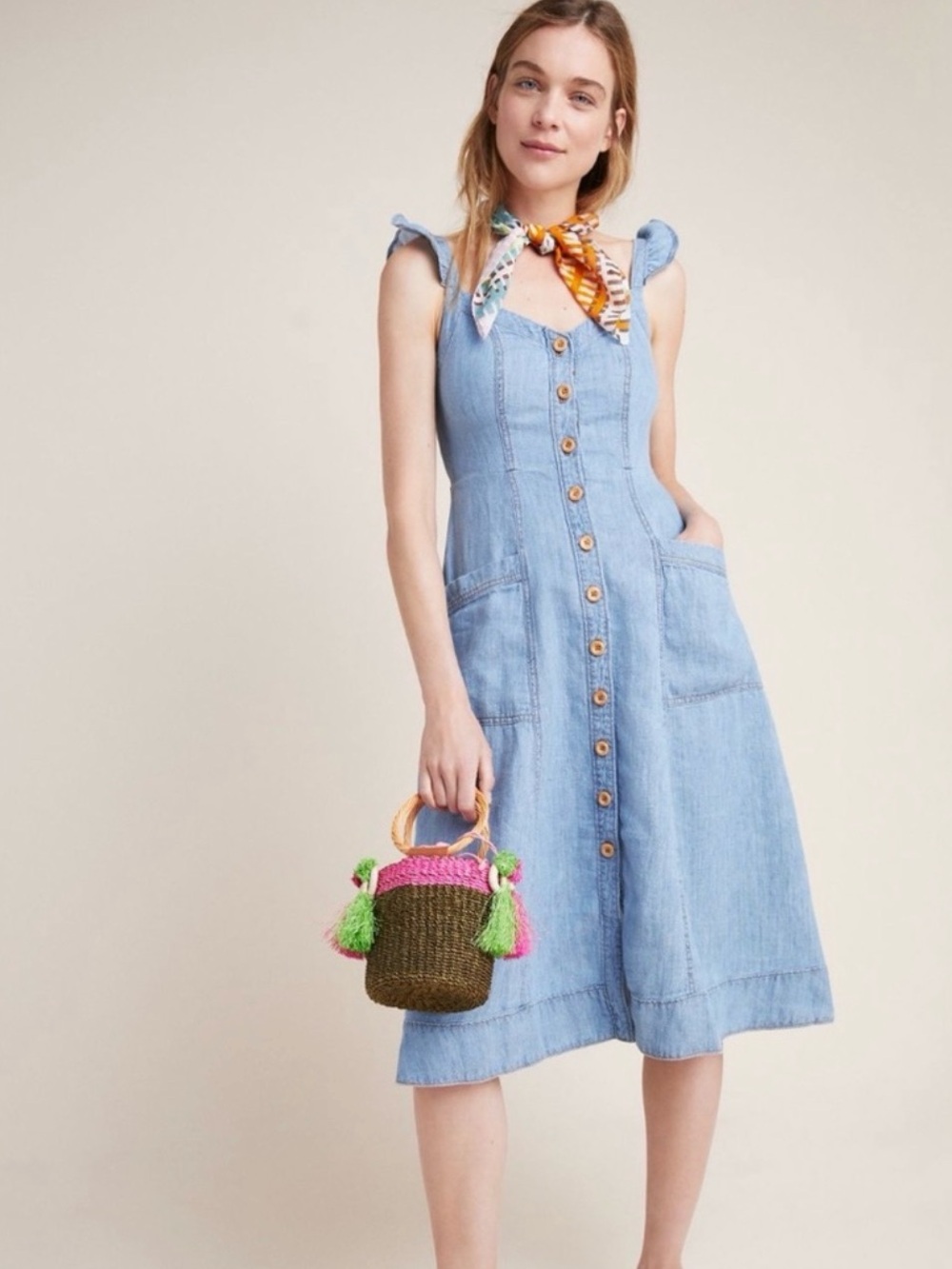 Anthropologie Pilcro And The Letterpress Button Front Denim Dress Size 00 Petite